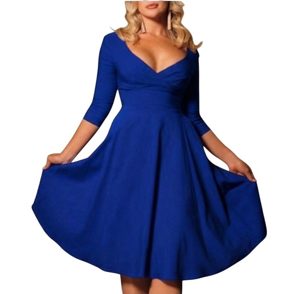 Pinup Couture Fit and Flare Dress XL Royal Blue Heidi Vintage Style Swing NWT